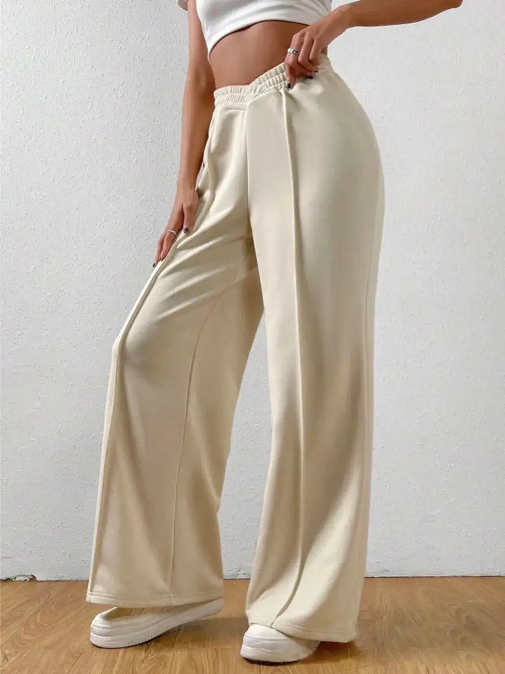 Gathered High Waist Wide Leg Pants