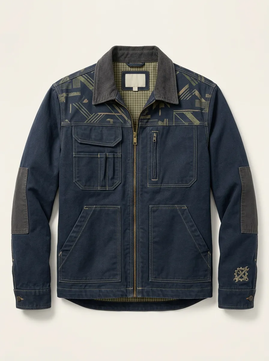 Men's Mechanic Tool Pattern Printed Utility Jacket