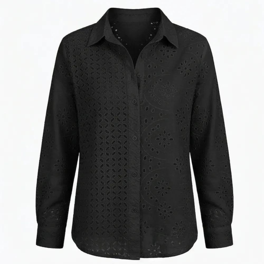 Embroidered Eyelet Button Blouse