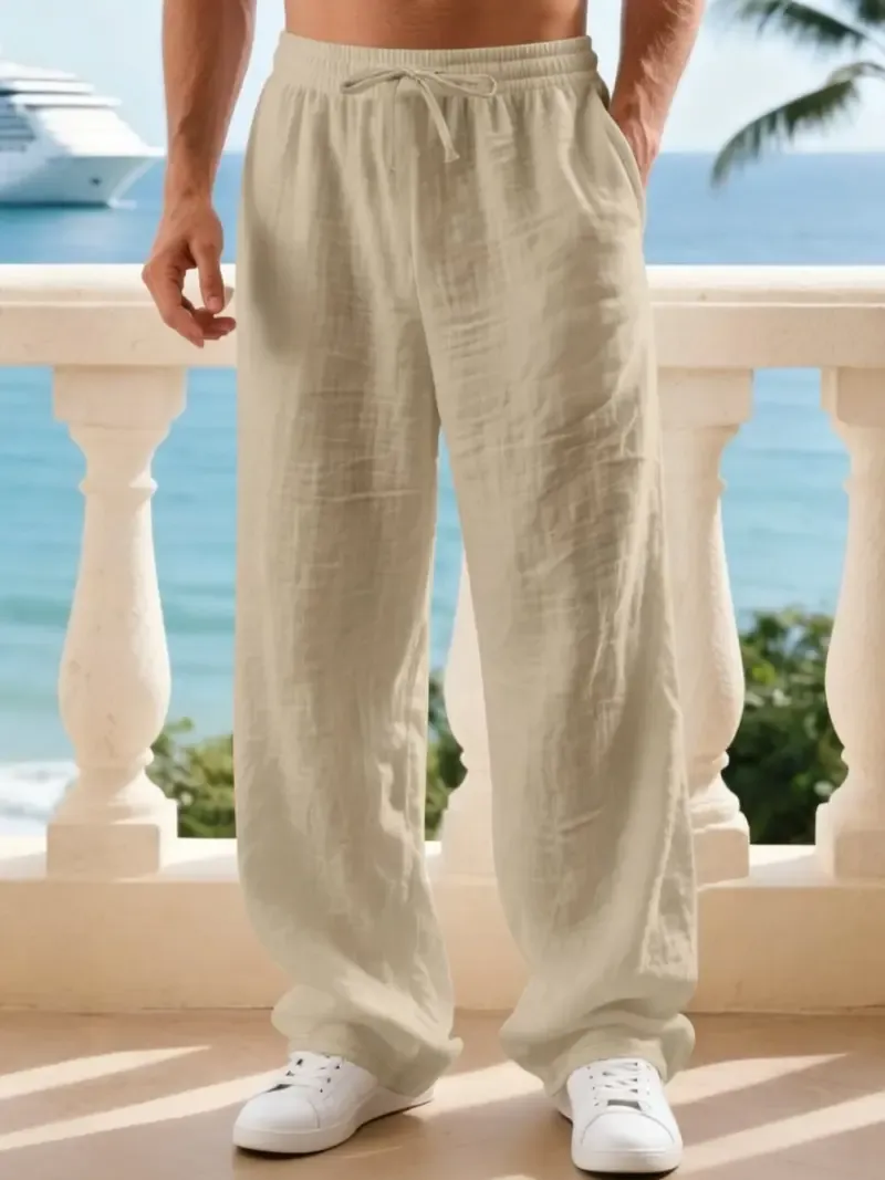 Men's classic linen casual straight-leg pants, breathable, comfortable, and stylish long pants