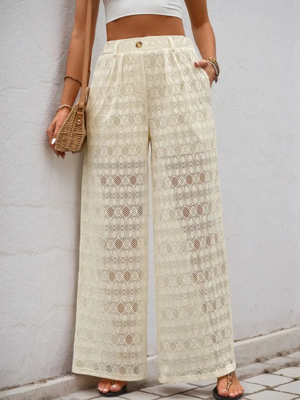 Button Front Wide Leg Pants