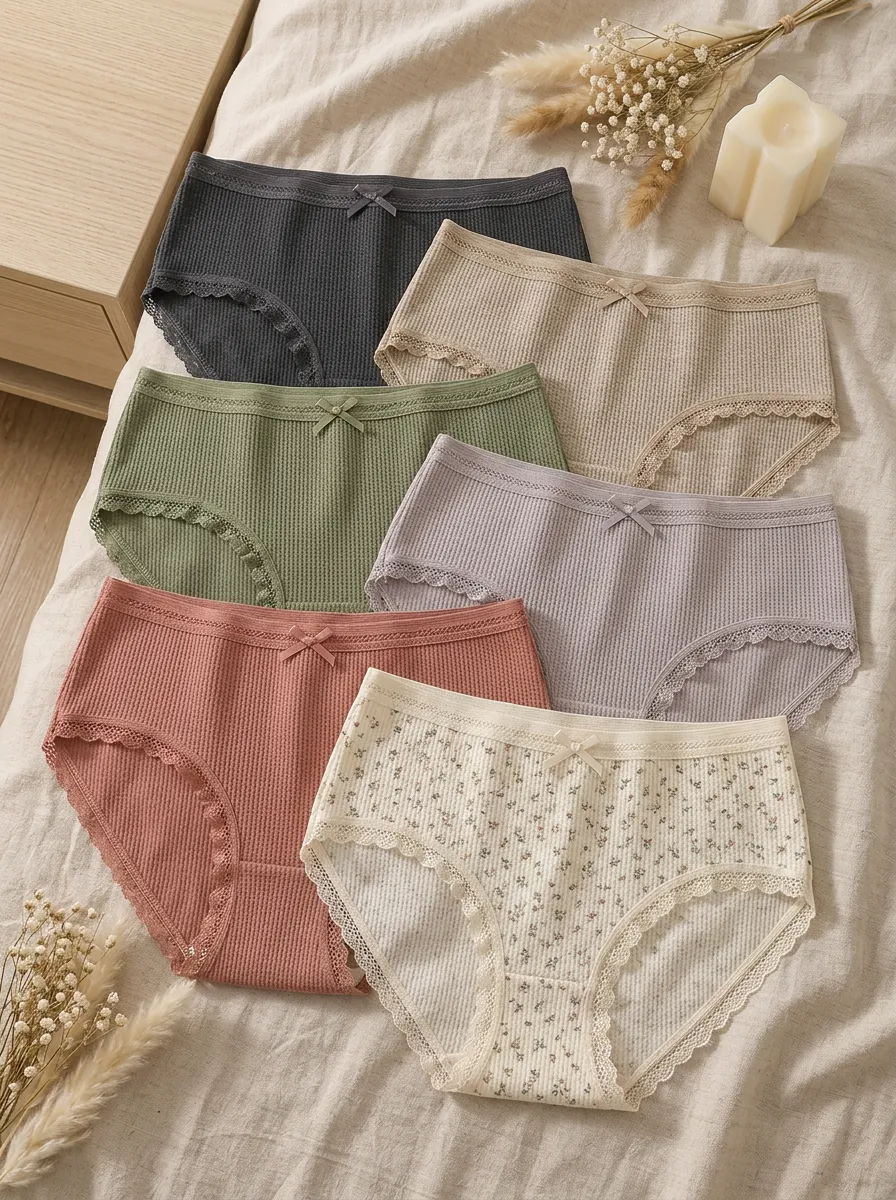 Women's Floral Waffle Knit Lace Trim 6-Pack Panties