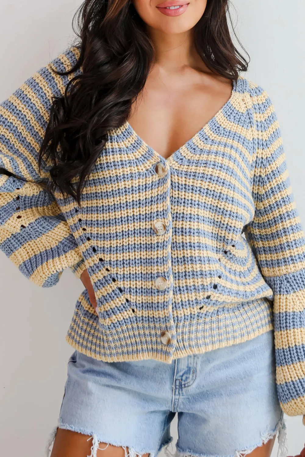 Blue Striped Sweater Cardigan