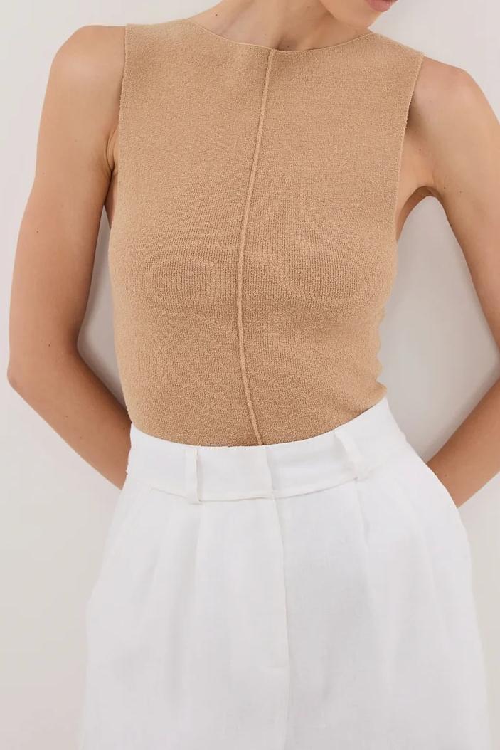 TAN BOAT NECK TOP