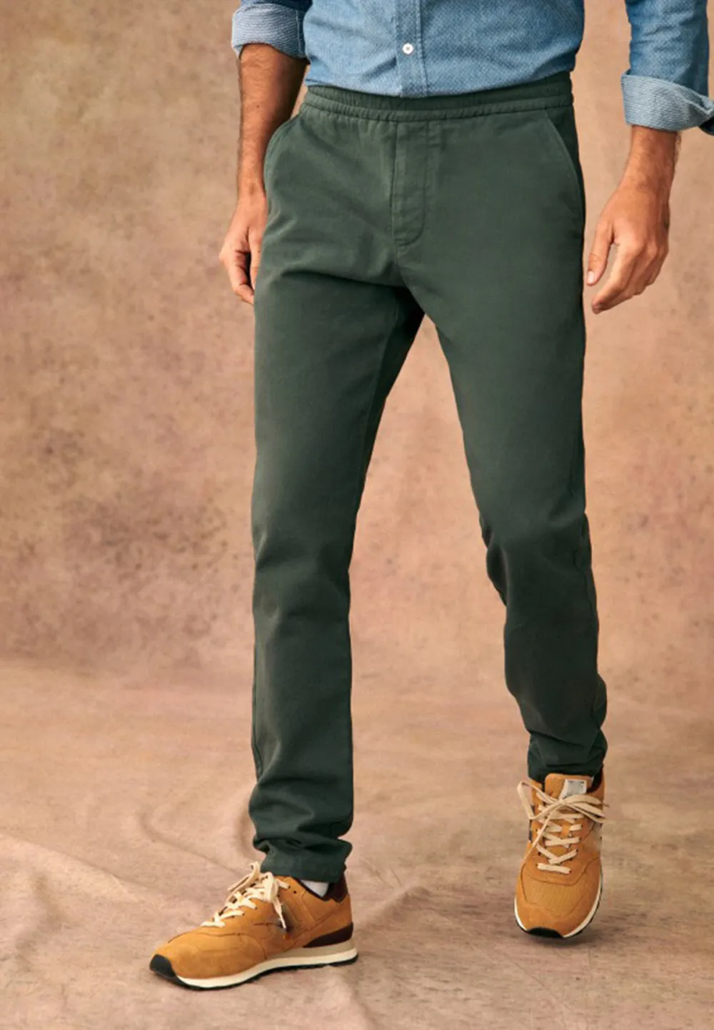 Olive Green Cotton Linen Blend Drawstring Trousers
