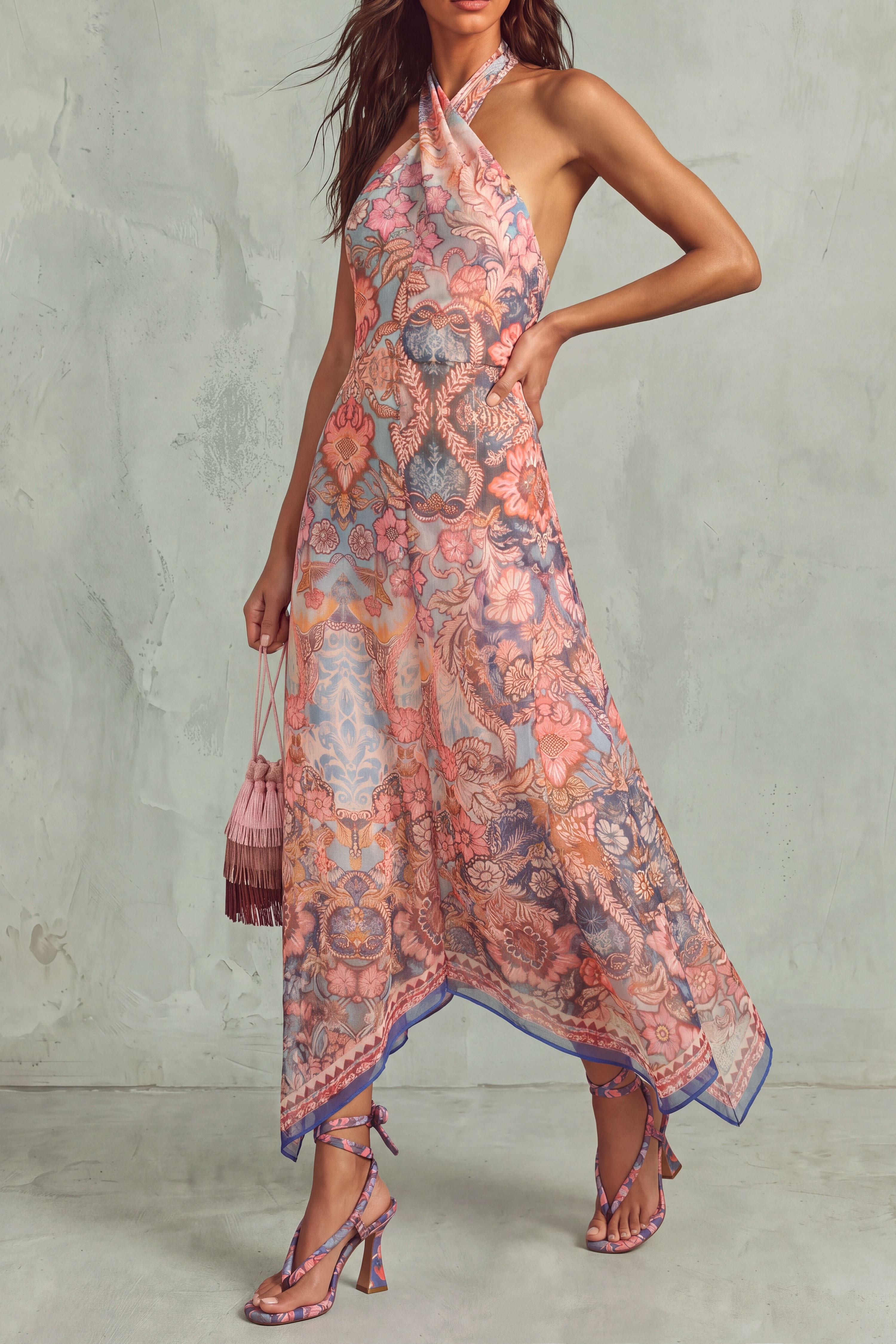 Halter Neck Floral Midi Dress