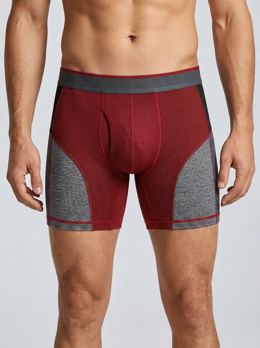 Men's Athletic Performance Blue Stitched Mesh Printed Boxer Briefs
