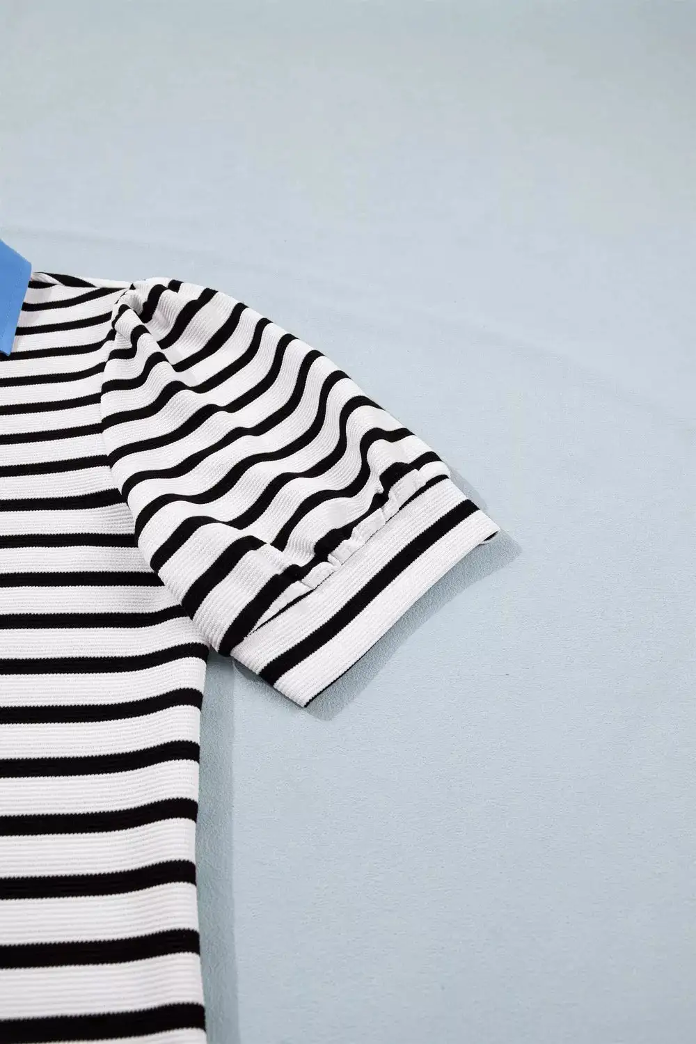 Striped Puff Sleeve Blouse Contrast Collar