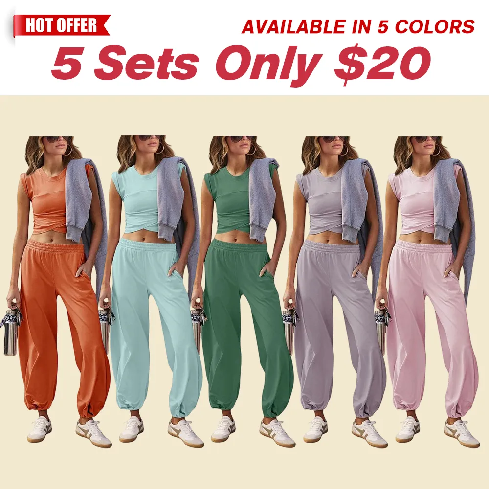 Women's Casual Short-Sleeve T-Shirt and Sweatpants Tracksuit