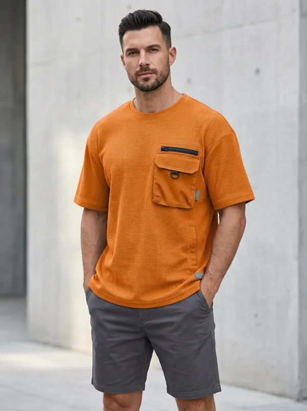 Heritage Waffle Texture Cargo Pocket Utility Look Men's Cargo Pocket T-Shirt