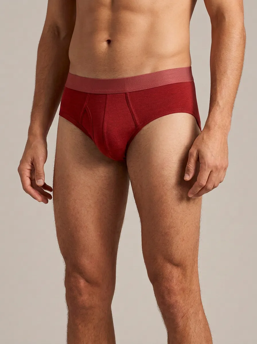 Men's Burgundy Solid Color Minimalist Printed Briefs