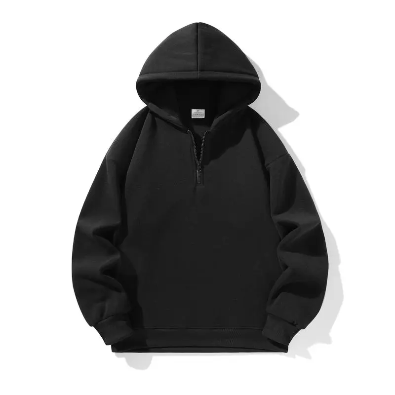 Autumn and Winter Men's Solid Color Sports Casual Zipper Hoodie Warm Lightweight Pullover Beige