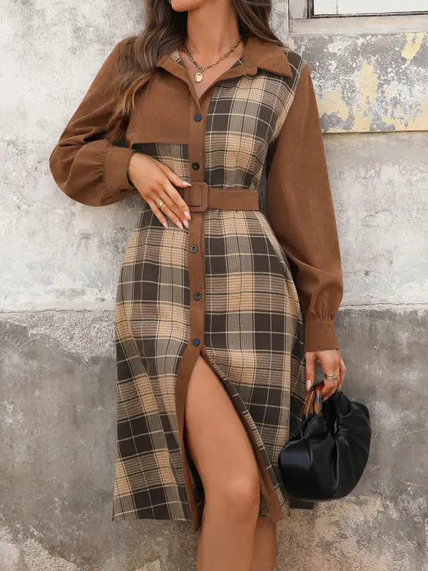 Plaid Patchwork Dress Casual