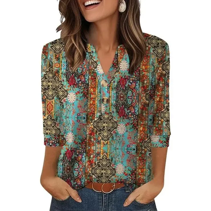 WIHOLL Womens Tops 3/4 Sleeve Heley Shirts