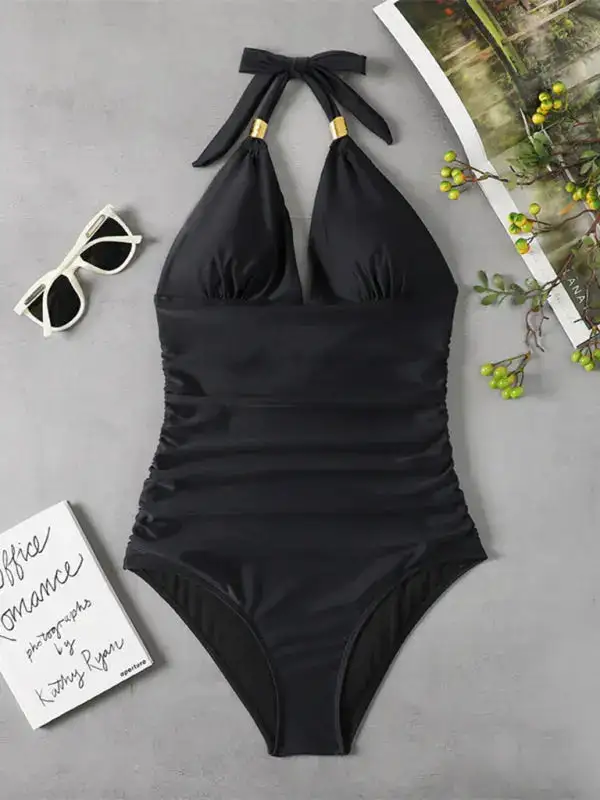 Modest Halter Backless One Piece Swimsuit