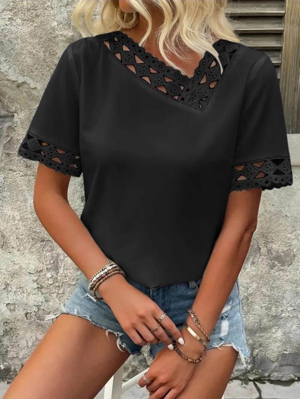 Elegant Lace Short Sleeve Top