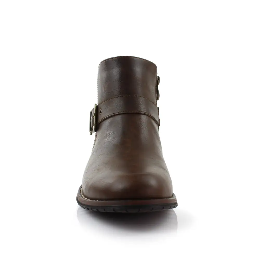 Faux-Leather Zip-Up Slip-On Chelsea Boots