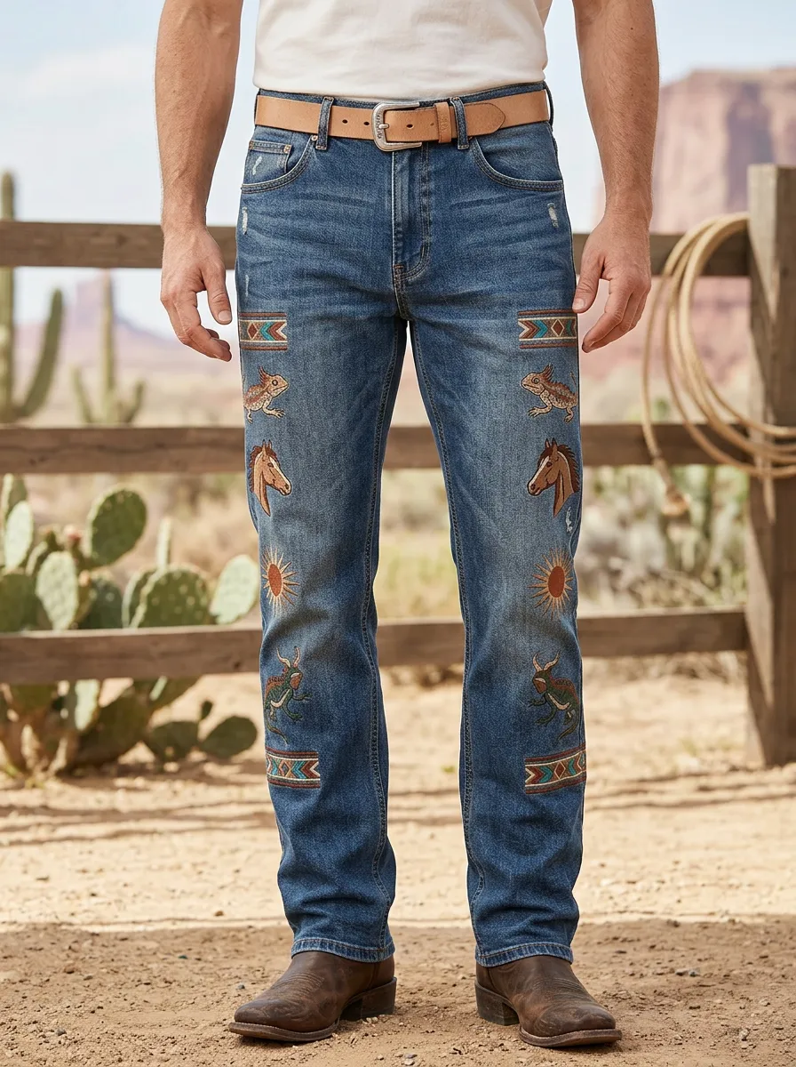 Men's Western Cowboy Horse Sun Jeans