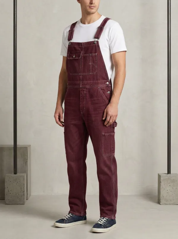 Men's Casual Vintage Blue Denim Cargo Overalls