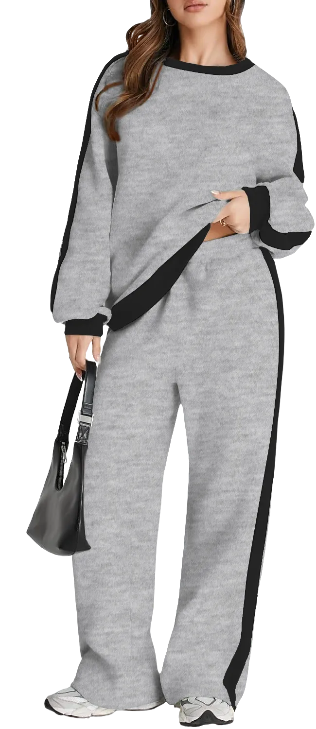 Women's 2 Piece Outfit Fleece Sweatsuit Casual Lounge Matching Sets Crewneck Loose Fit Cozy Sweatshirt & Straight Leg Sweatpants Womenswear Clothes Chic