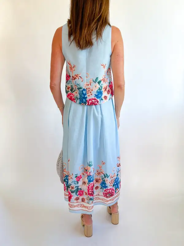 Floral Top And Skirt Set Button Detail