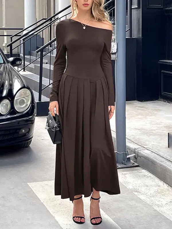 High Pleated Long Maxi Dress