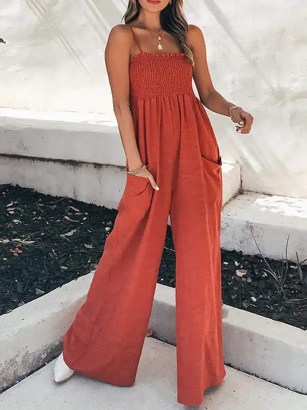 Jumpsuits Met Hoge Taille Losse Elasticiteit Geplooide Zakken