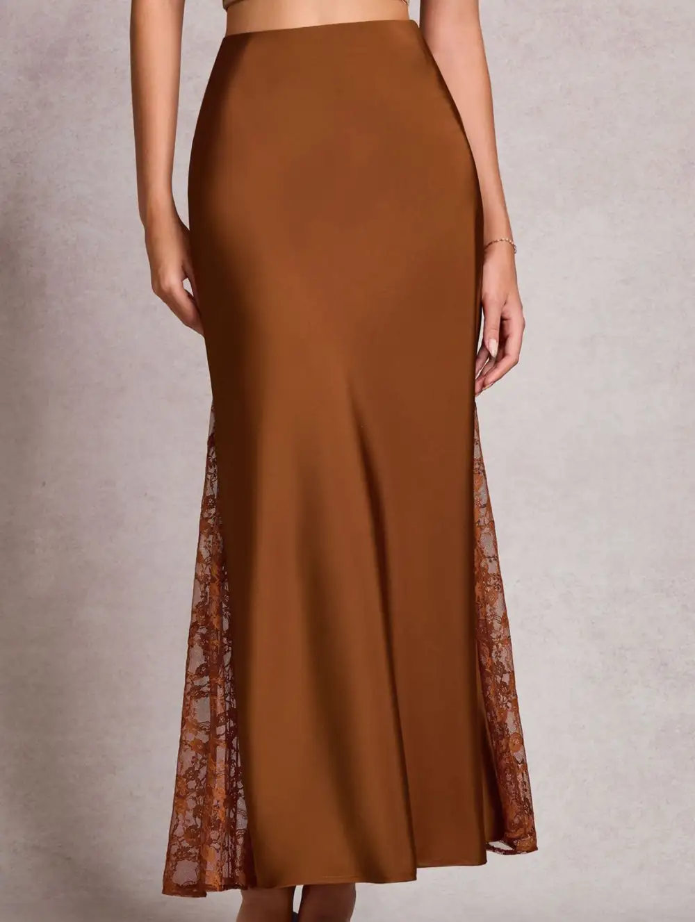 Satin Lace High Waist A-Line Skirt
