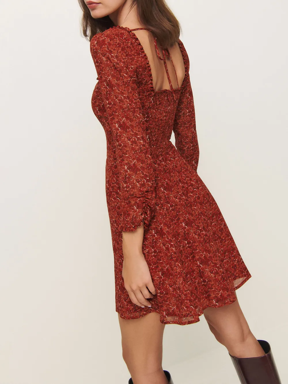 Square Neck Ruffled Floral Mini Dress