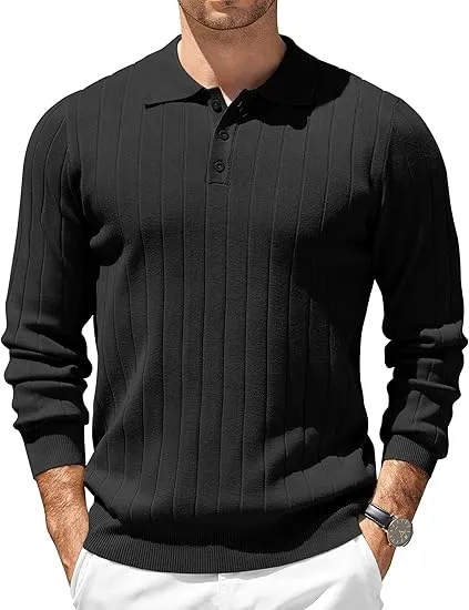 Mens Long Sleeve Knit Polo Sweater