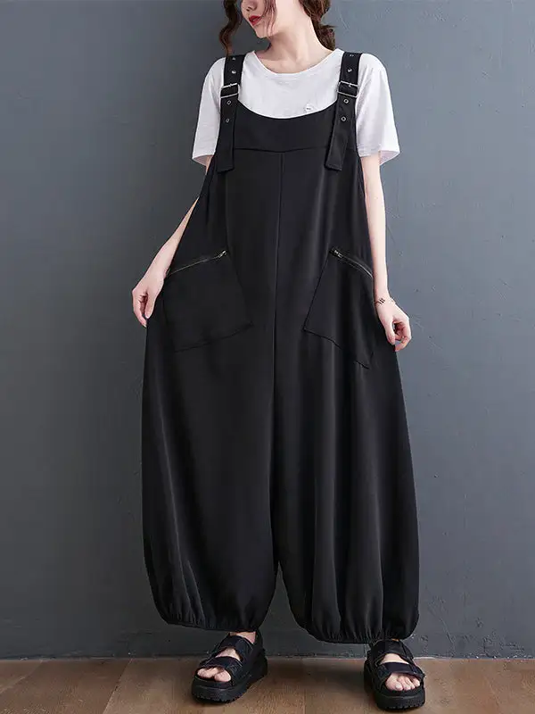 Losse Oversized Effen Kleur Rits Jumpsuits Bodems
