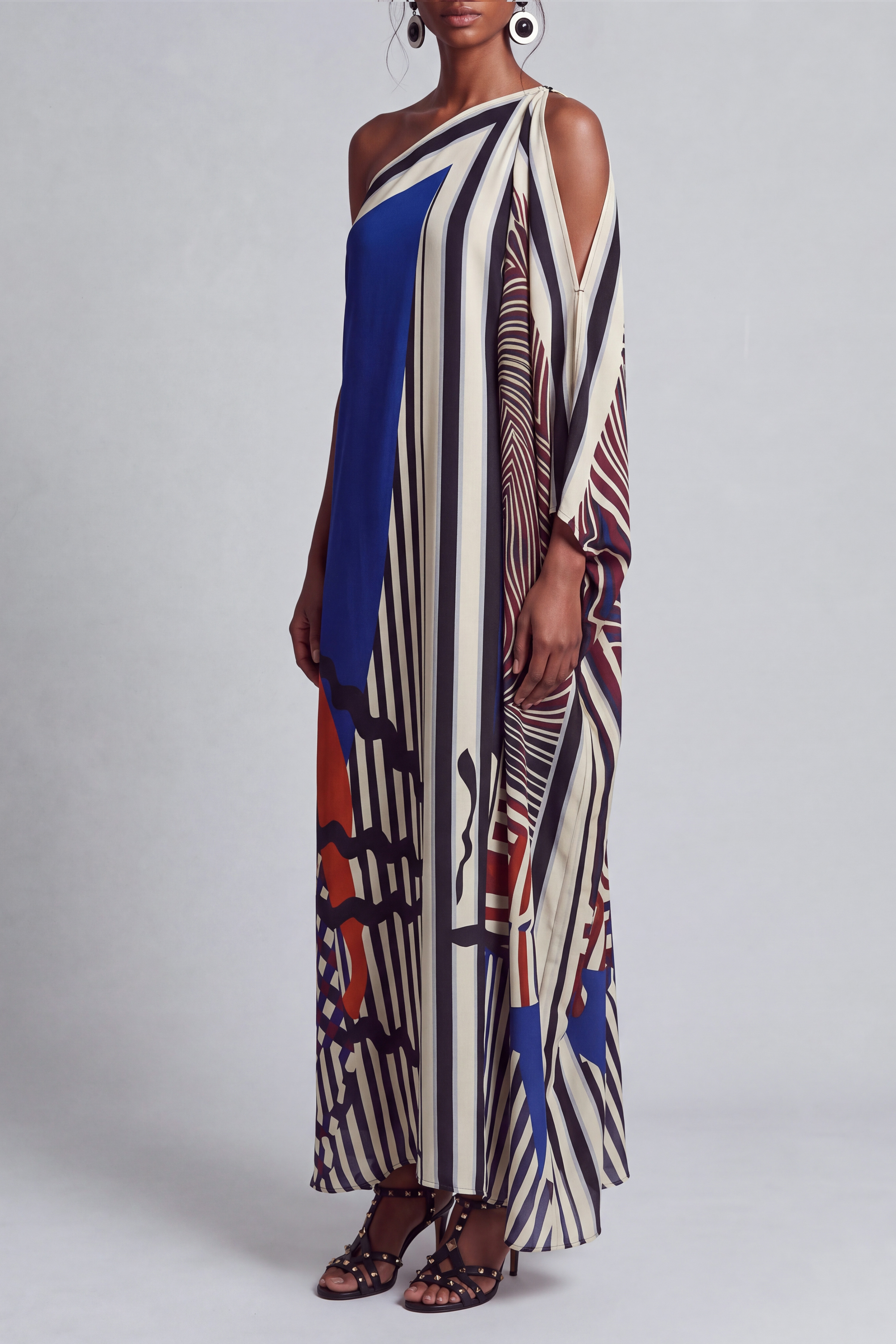 One Shoulder Printed Midi Dress