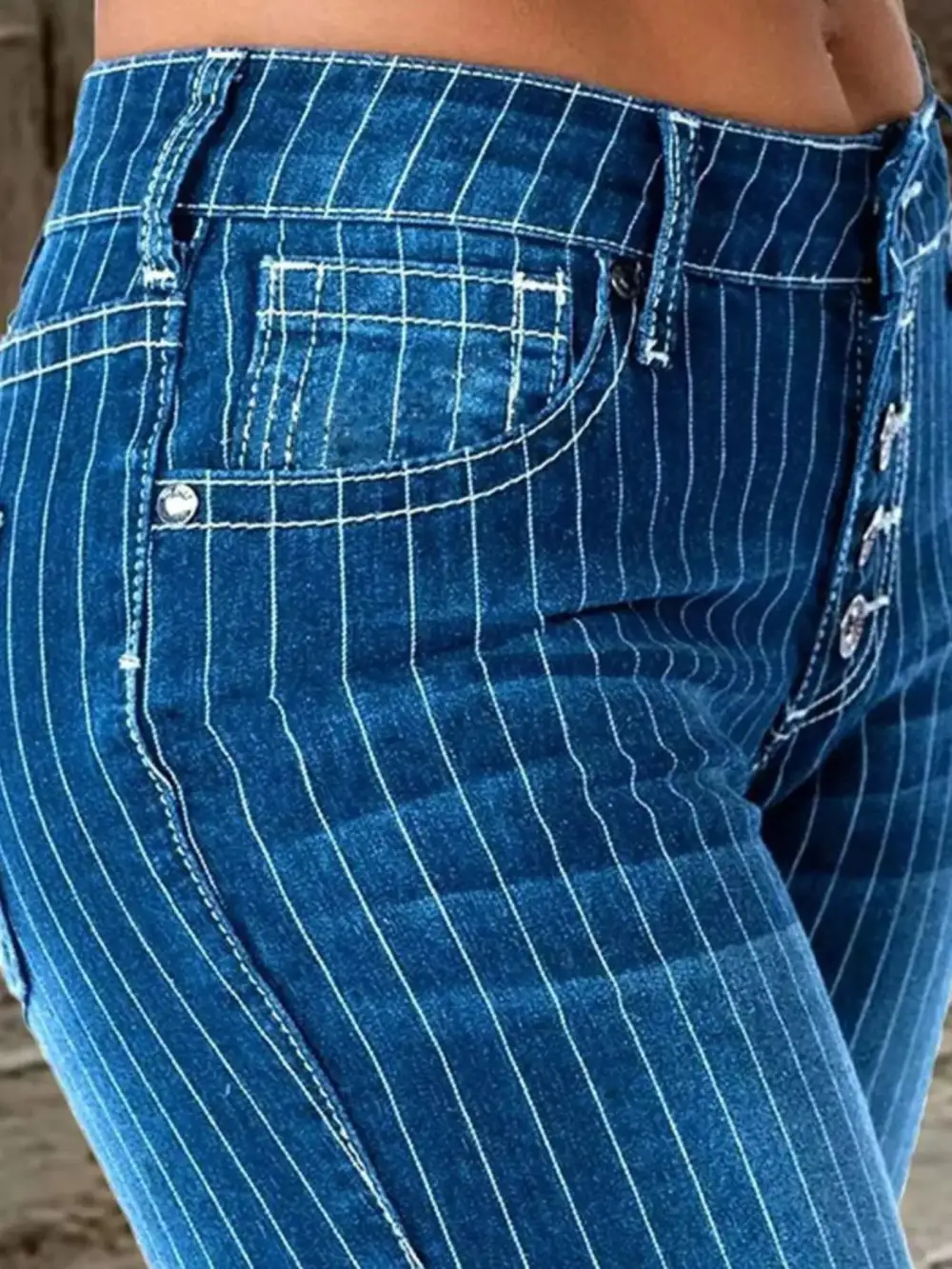 Flare Leg Button Denim Jeans