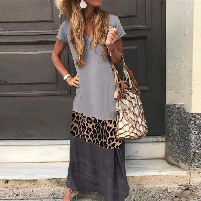 Casual Leopard Printed Maxi Dress Plus Size