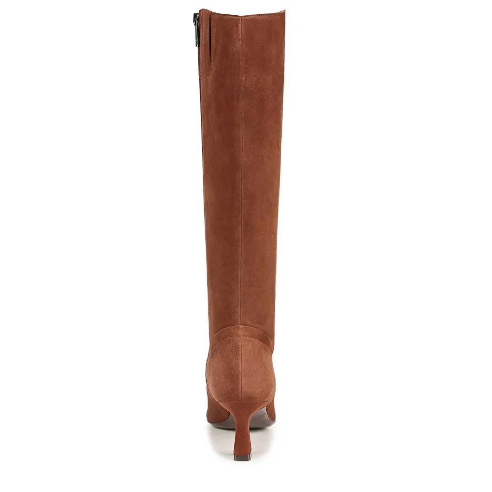 Faux-Suede Zip-Up Pull-On Kitten-Heel Knee-High Boots