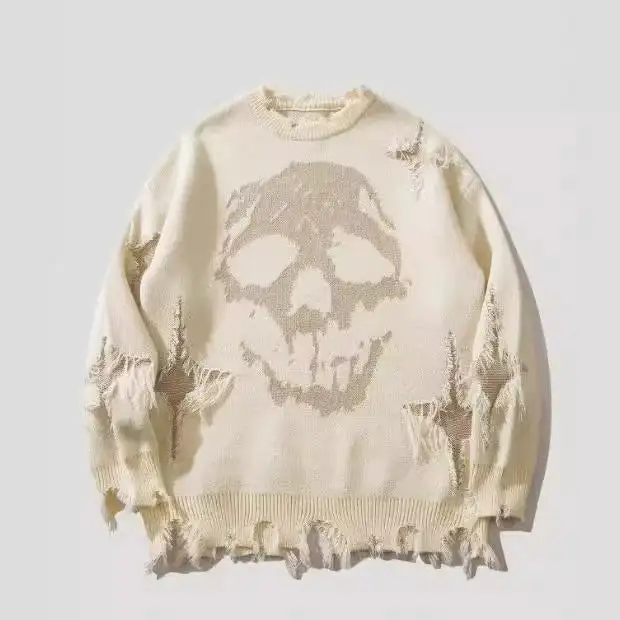 Distressed Skull Knit Sweater