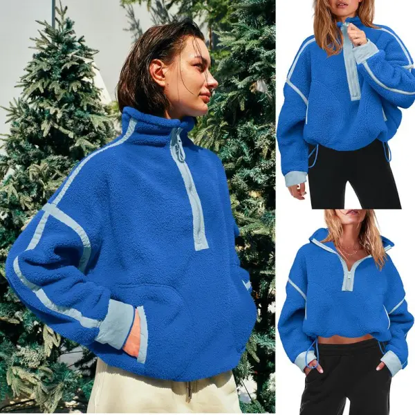 Women’s Half Zip Sherpa Fleece Pullover Soft Oversized Sweatshirt