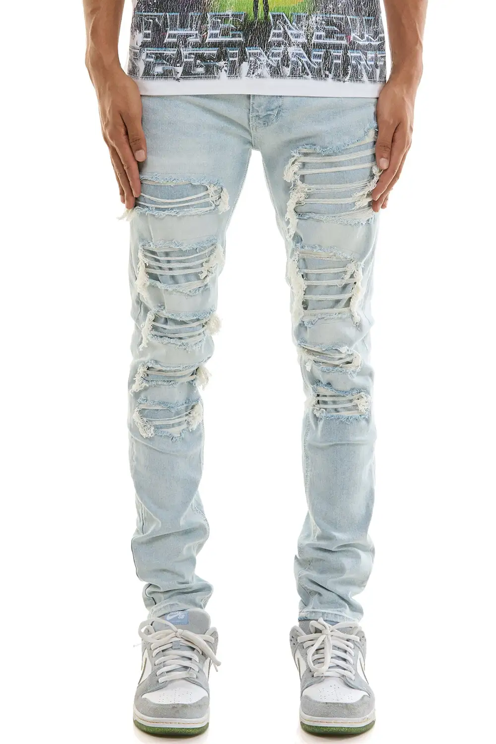 Men's Streetwear Skinny Distressed Raw Hem Jeans