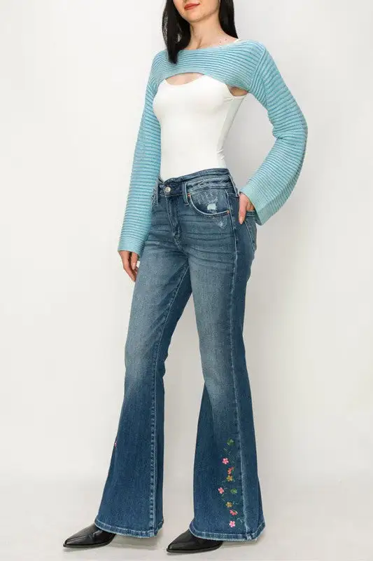Versatile High Rise Flare Stretch Denim Jeans