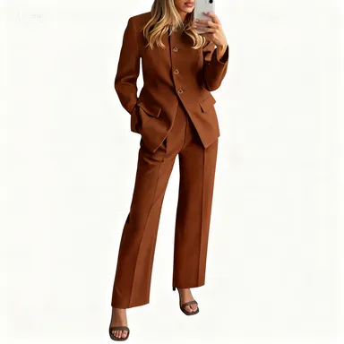 Two-Piece Set for Women Fall Fashion Business Casual Long Sleeve Blazer Jackets Wide Leg Pant Suits Pockets