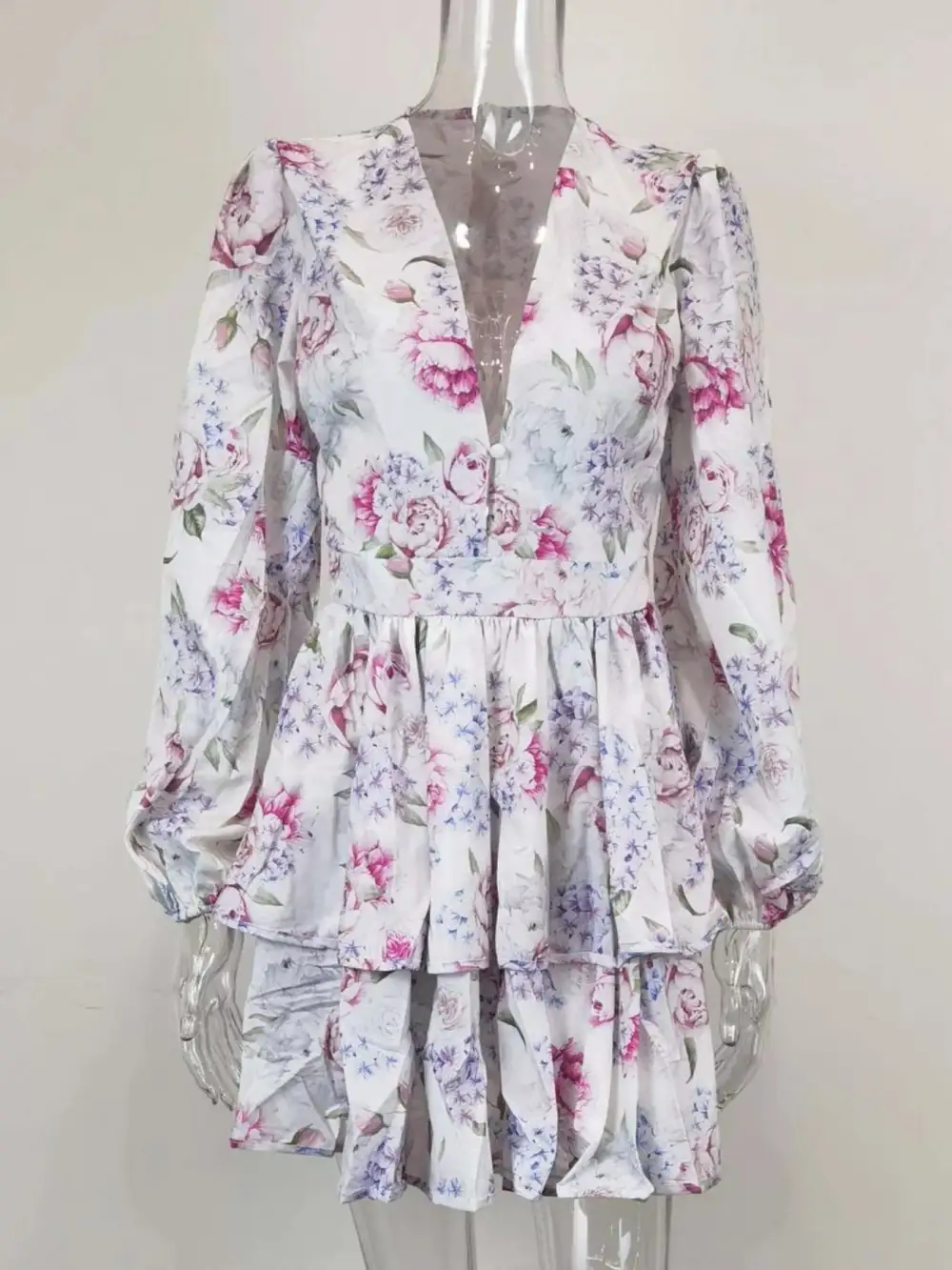 Clean Line Floral Printed Ruffle Mini Dress