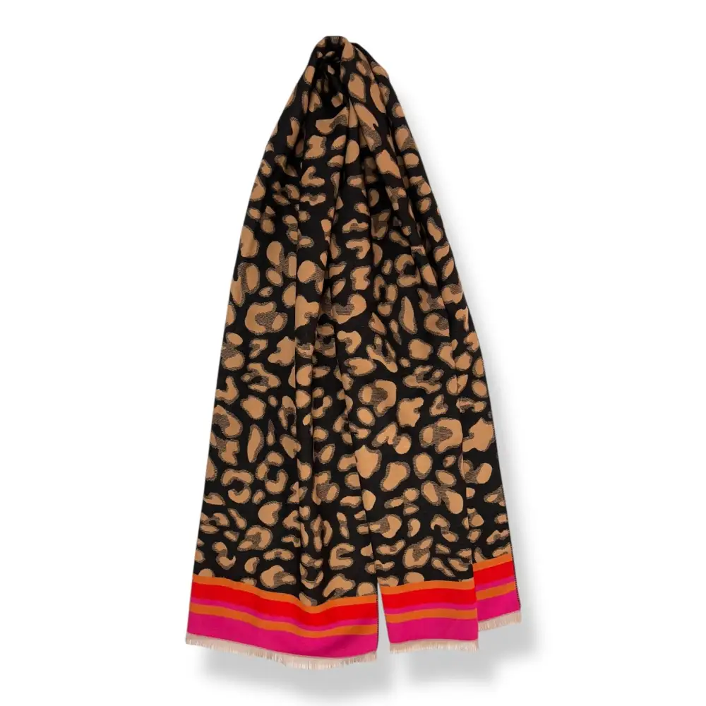 Bordered Leopard Cashmere Blend Scarf