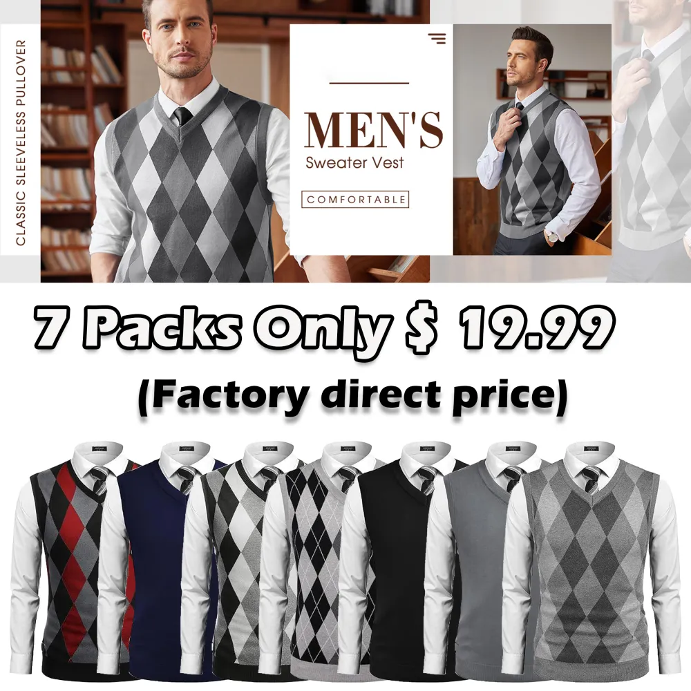 Men’s Sleeveless V-Neck Argyle Sweater Vest – Classic Knit. Modern Slim Fit. Everyday Versatility.