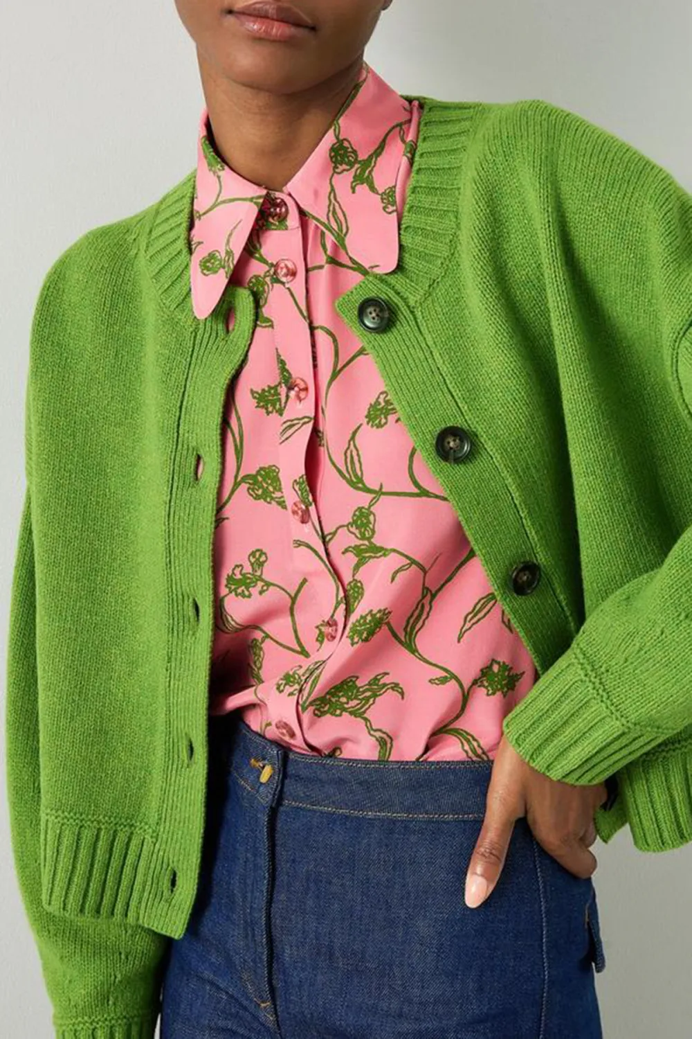 Bright Green Cropped Button Up Knit Cardigan