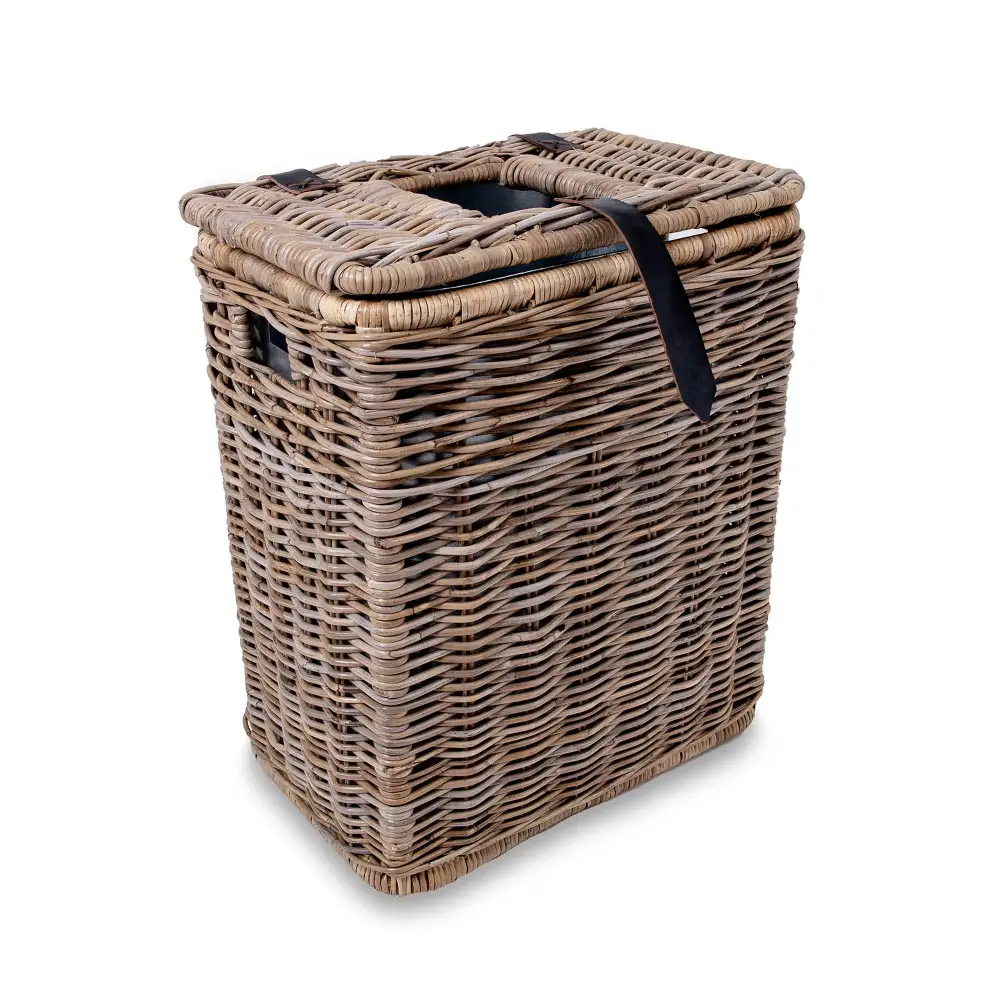Drop In Rectangular Kubu Wicker Trash Basket With Metal Liner
