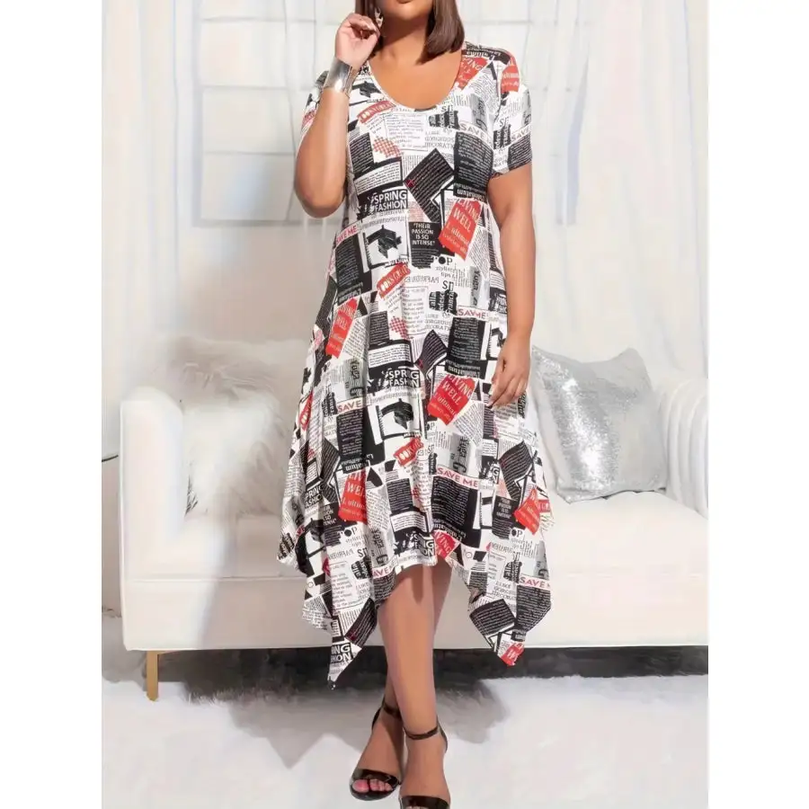 Everyday Printed Round Neck Short Sleeve Midi Dress