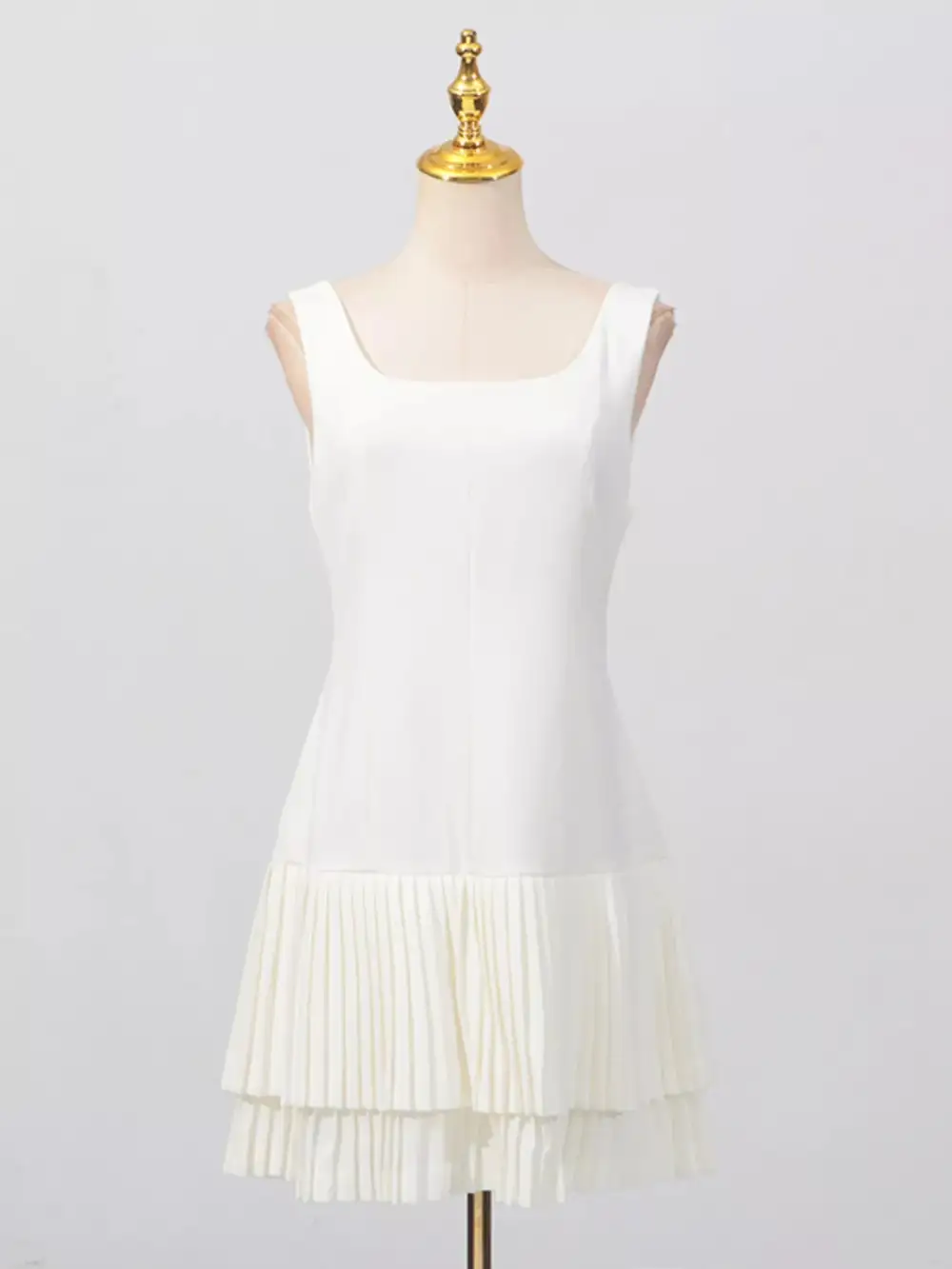 Square Neck Pleated Mini Dress