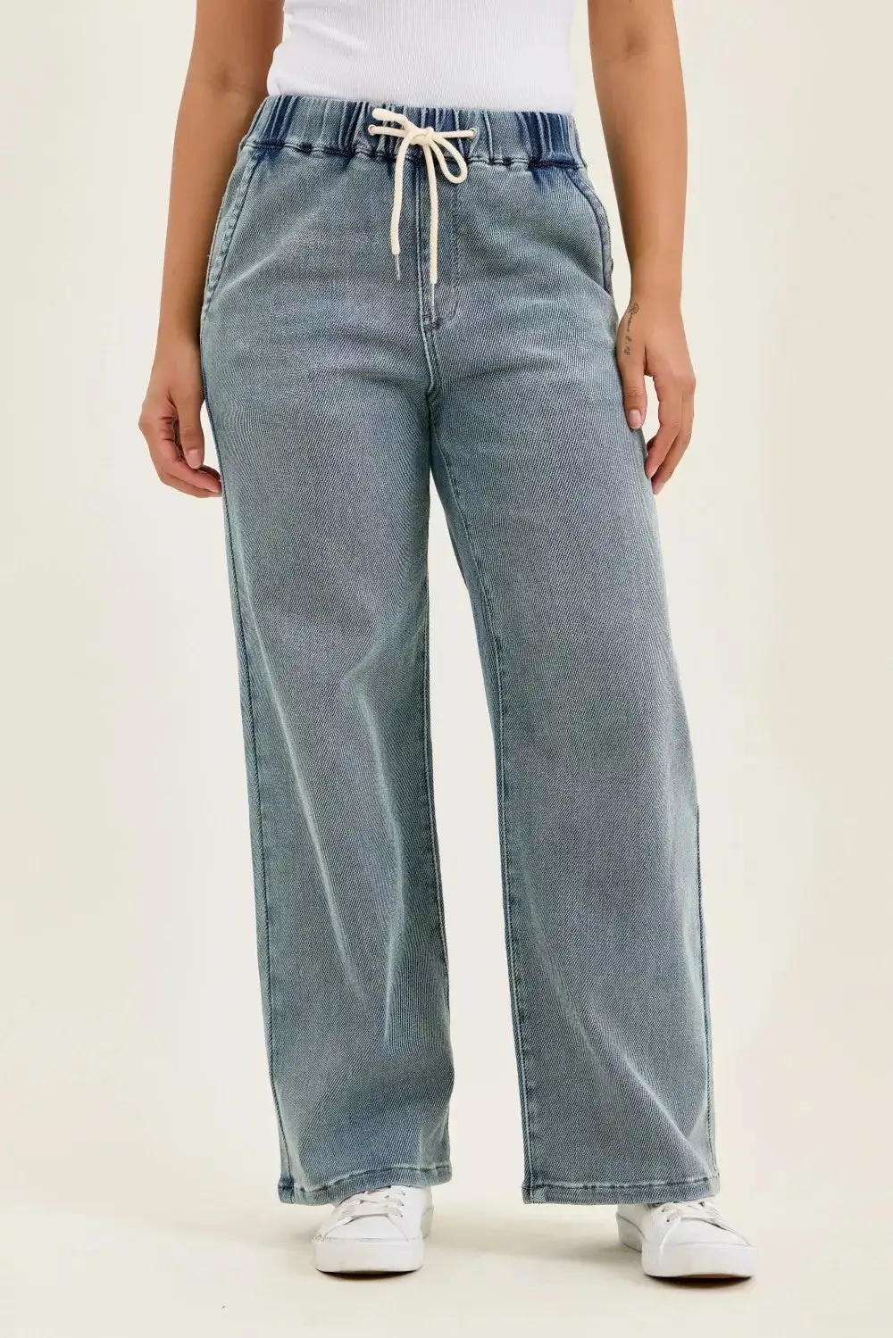 High Rise Drawstring Wide Leg Jeans