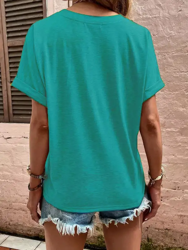 Refined V-Neck Collared Short-Sleeve Button-Detail T-Shirt