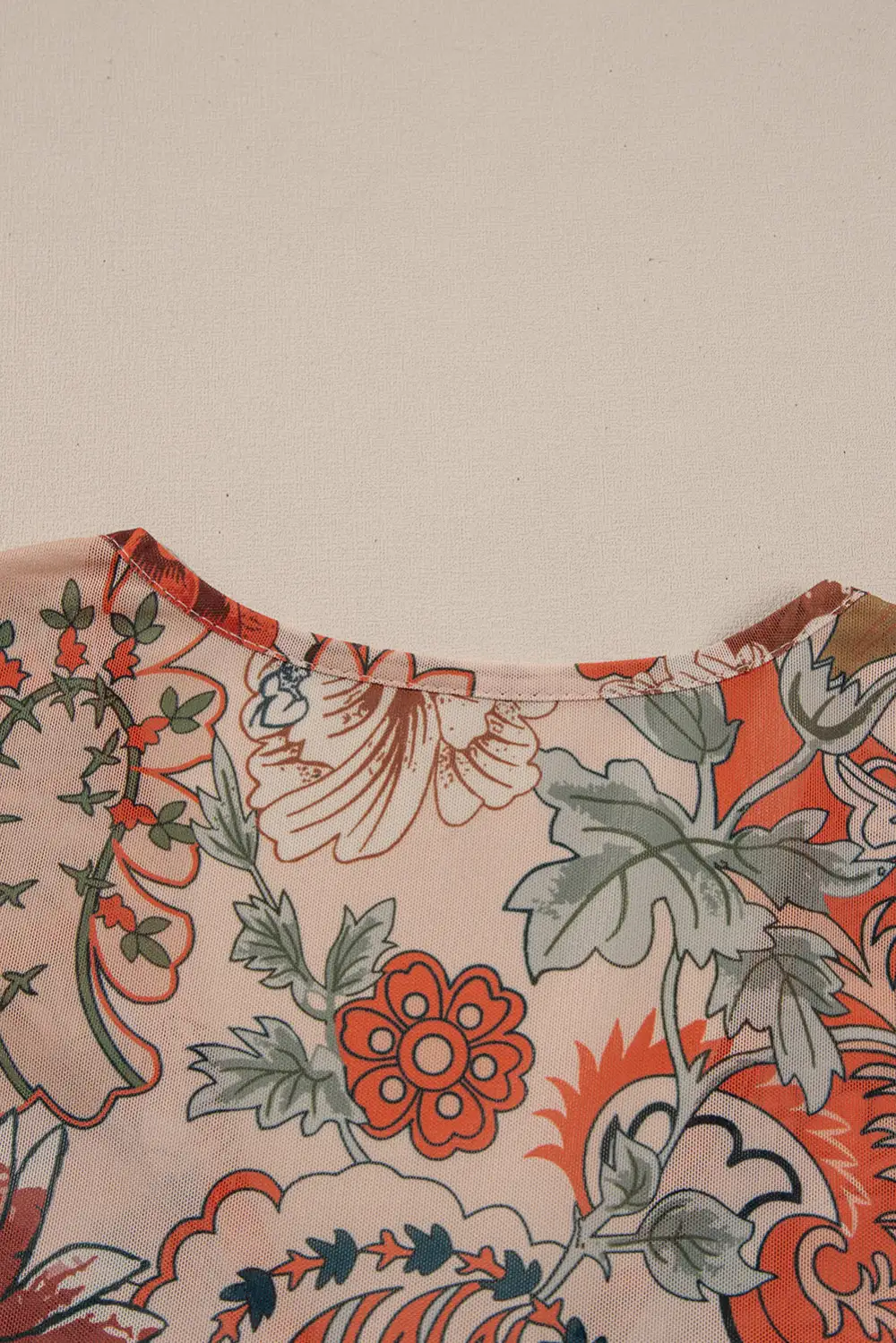Orange Floral Print Deep V Neck Knot Bell Sleeve Blouse